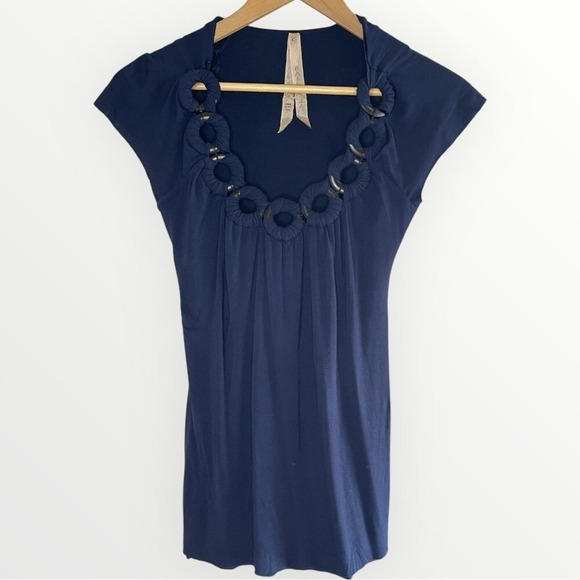BAILEY 44 Navy Blue Cap Sleeve Top Embellished Neckline, XS - Picture 1 of 7